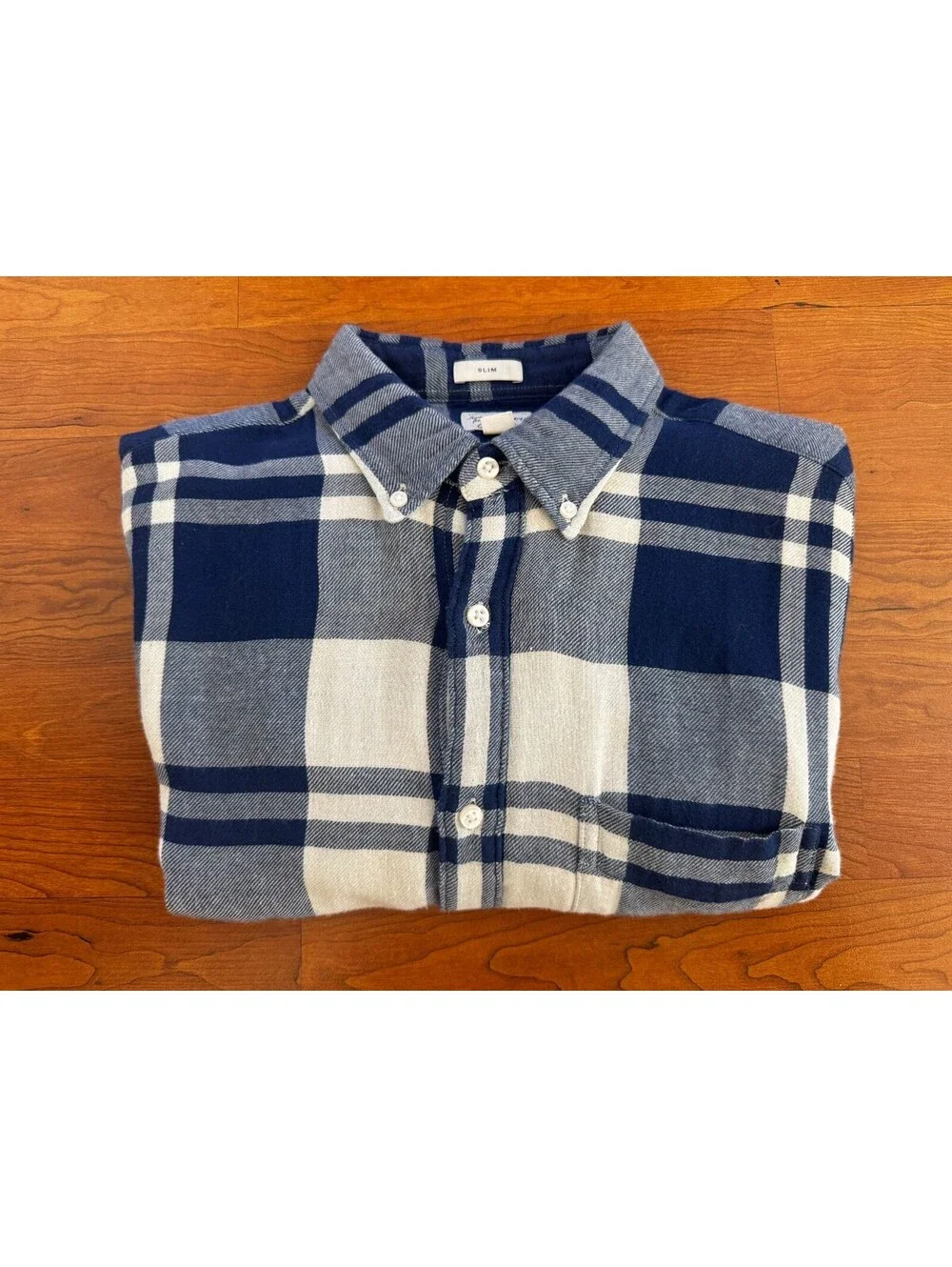J. Crew Slim Cotton Plaid Flannel Blue White Men's Medium